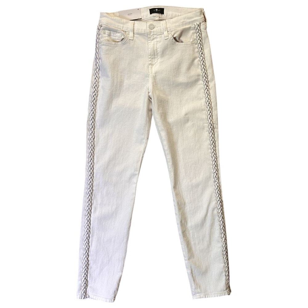 NWT 7 For All Mankind Braided Seam The Ankle Skinny White Jeans 27X27